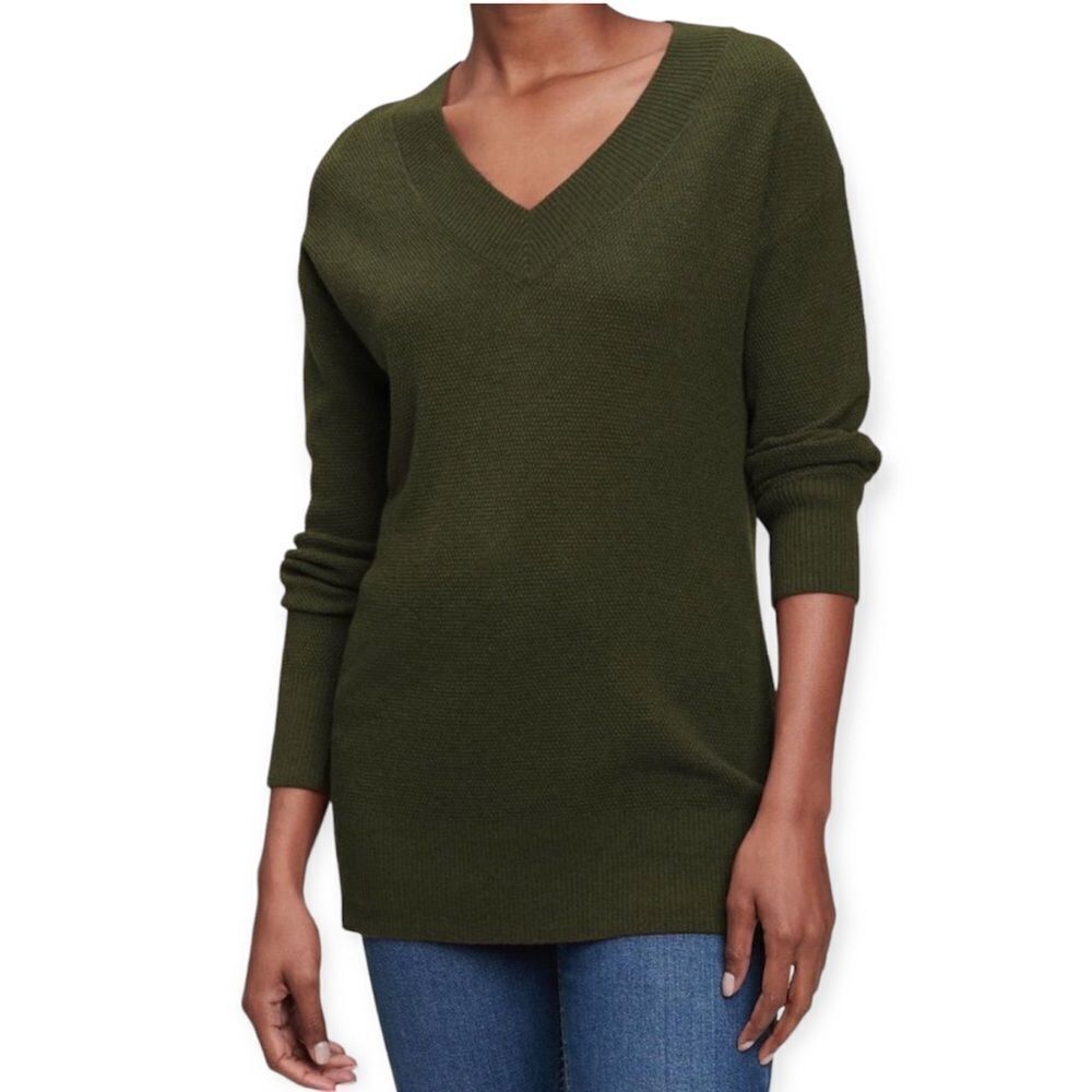 🔃Gap Extra Fine Merino Wool V Neck Green Pullover Sweater